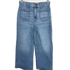 Madewell Wide Leg Crop Jeans Women 26 Blue High Rise Front Patch Pockets Stretch